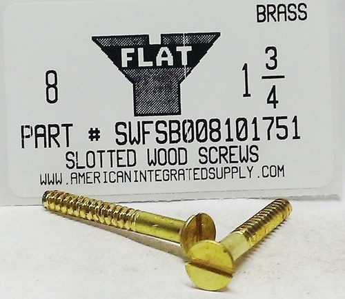 #8X1-3/4 FLAT HEAD SLOTTED WOOD SCREW BRASS