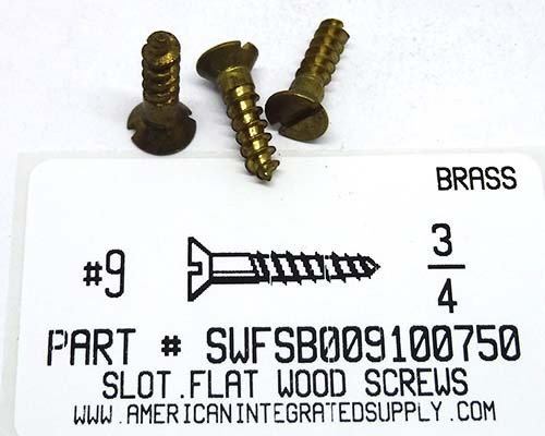 #9X3/4 FLAT HEAD SLOTTED WOOD SCREW BRASS