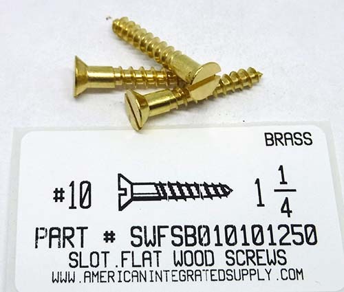 #10X1-1/4 FLAT HEAD SLOTTED WOOD SCREW BRASS