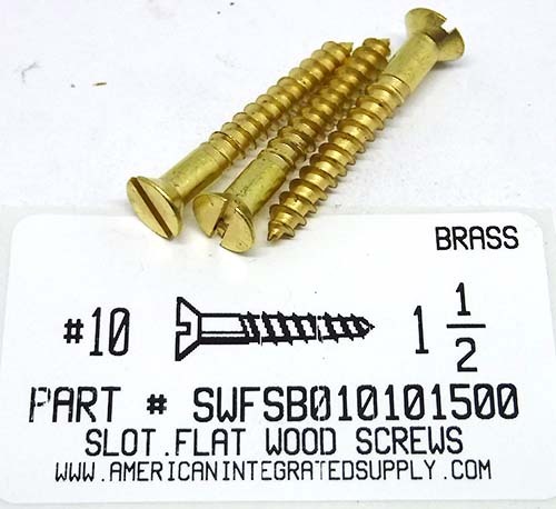 #10X1-1/2 FLAT HEAD SLOTTED WOOD SCREW BRASS