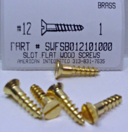 #12X1 FLAT HEAD SLOTTED WOOD SCREW BRASS