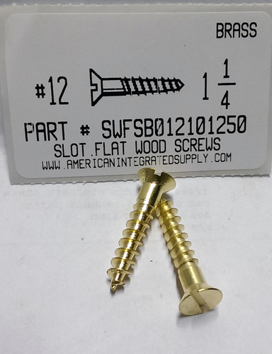 #12X1-1/4 FLAT HEAD SLOTTED WOOD SCREW BRASS