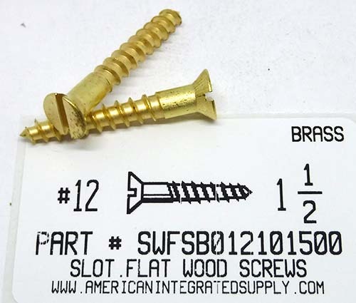 #12X1-1/2 FLAT HEAD SLOTTED WOOD SCREW BRASS