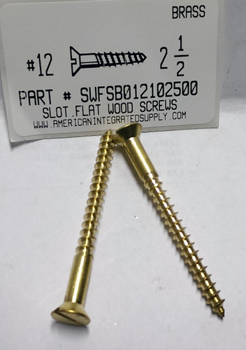 #12X2-1/2 FLAT HEAD SLOTTED WOOD SCREW BRASS