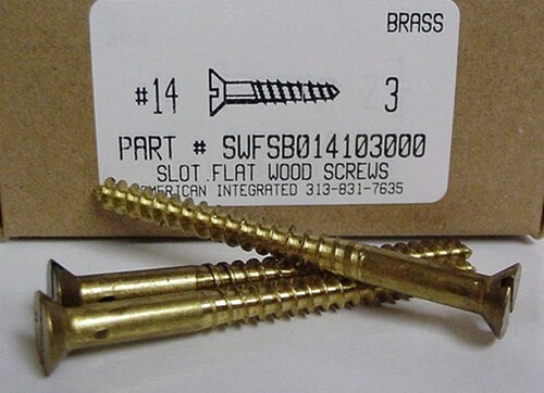 #14X3 FLAT HEAD SLOTTED WOOD SCREW BRASS