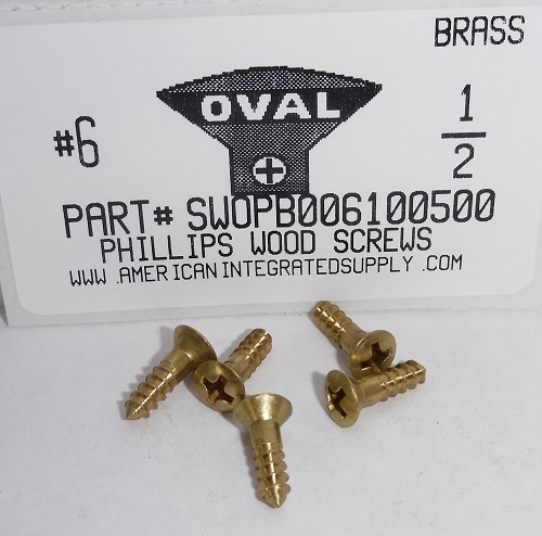 #6X1/2 OVAL HEAD PHILLIPS WOOD SCREW BRASS