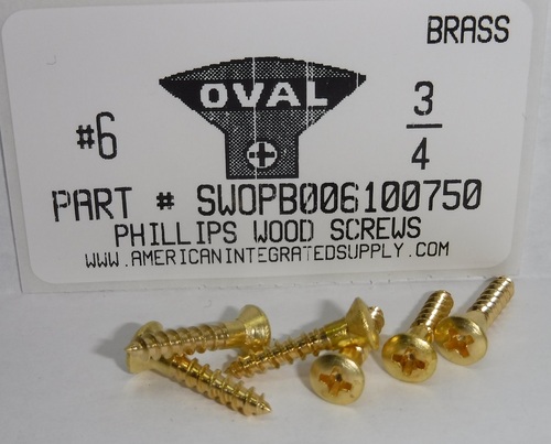 #6X3/4 OVAL HEAD PHILLIPS WOOD SCREW BRASS