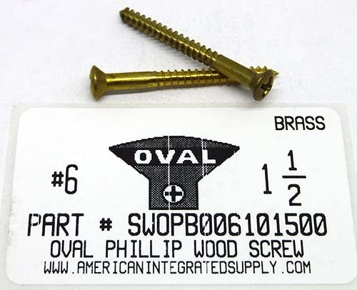 #6X1-1/2 OVAL HEAD PHILLIPS WOOD SCREW BRASS