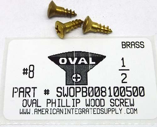 #8X1/2 OVAL HEAD PHILLIPS WOOD SCREW BRASS