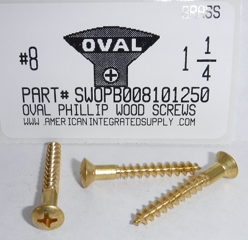 #8X1-1/4 OVAL HEAD PHILLIPS WOOD SCREW BRASS