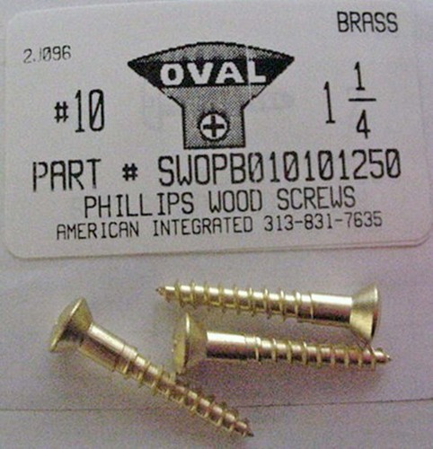 #10X1-1/4 OVAL HEAD PHILLIPS WOOD SCREW BRASS