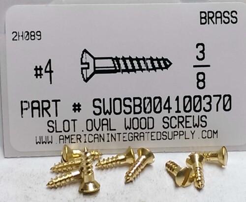 #4X3/8 OVAL HEAD SLOTTED WOOD SCREW BRASS