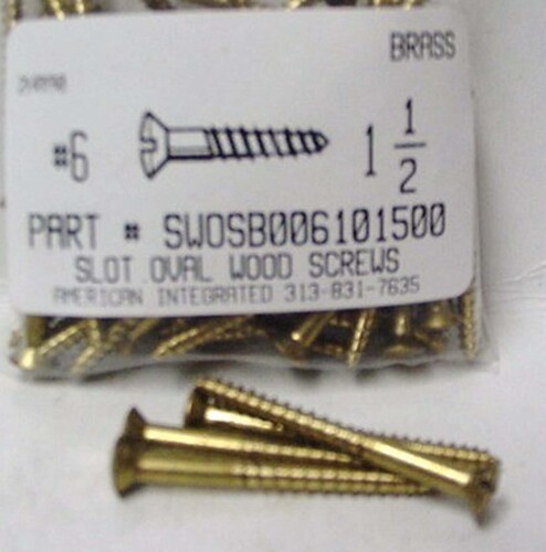 #6X1-1/2 OVAL HEAD SLOTTED WOOD SCREW BRASS