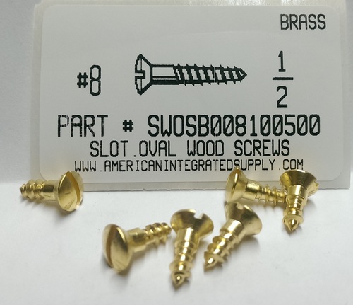 #8X1/2 OVAL HEAD SLOTTED WOOD SCREW BRASS