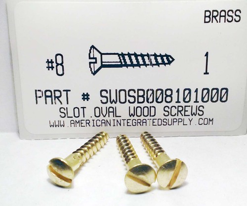 #8X1 OVAL HEAD SLOTTED WOOD SCREW BRASS