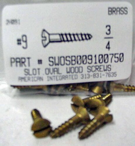 #9X3/4 OVAL HEAD SLOTTED WOOD SCREW BRASS