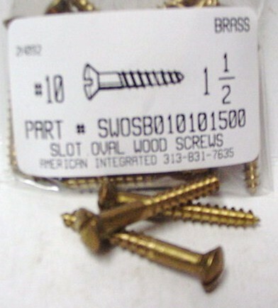 #10X1-1/2 OVAL HEAD SLOTTED WOOD SCREW BRASS