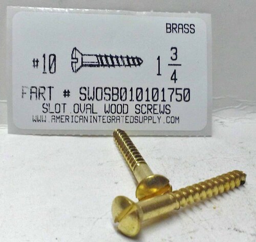 #10X1-3/4 OVAL HEAD SLOTTED WOOD SCREW BRASS