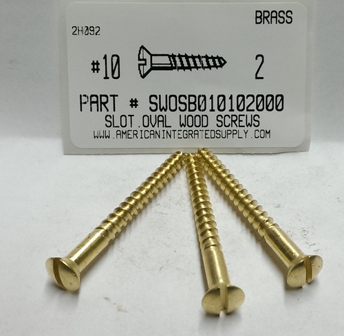 #10X2 OVAL HEAD SLOTTED WOOD SCREW BRASS