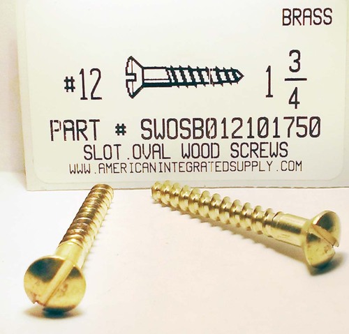 #12X1-3/4 OVAL HEAD SLOTTED WOOD SCREW BRASS