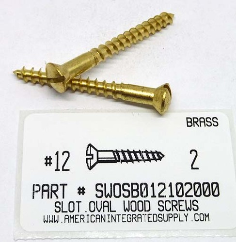 #12X2 OVAL HEAD SLOTTED WOOD SCREW BRASS