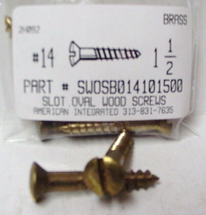 #14X1-1/2 OVAL HEAD SLOTTED WOOD SCREW BRASS