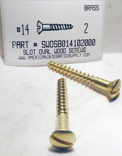 #14X2 OVAL HEAD SLOTTED WOOD SCREW BRASS