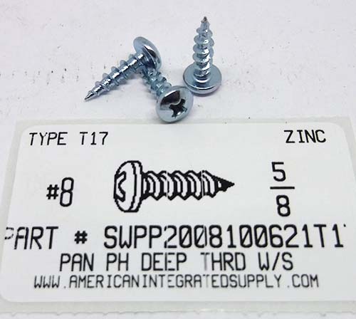 #8X5/8 PAN HEAD PHILLIPS DEEP THREAD WOOD SCREW T17PT STEEL ZINC PLATED