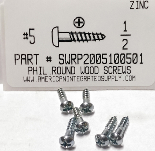 #5X1/2 ROUND HEAD PHILLIPS WOOD SCREW STEEL ZINC PLATED