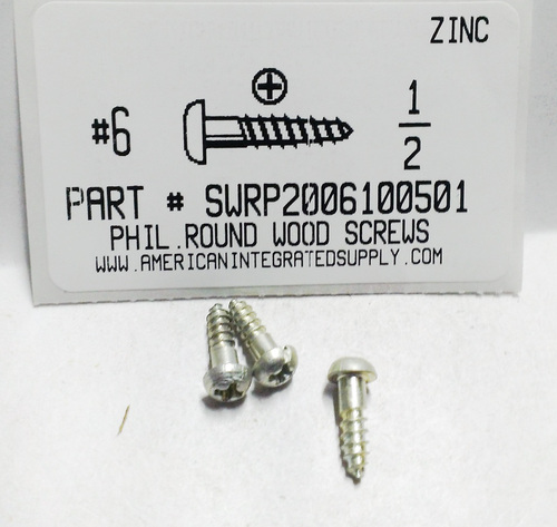 #6X1/2 ROUND HEAD PHILLIPS WOOD SCREW STEEL ZINC PLATED