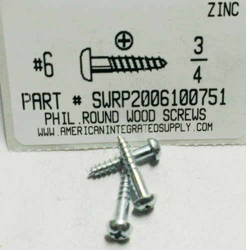 #6X3/4 ROUND HEAD PHILLIPS WOOD SCREW STEEL ZINC PLATED