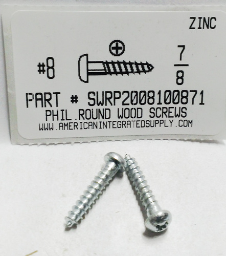 #8X7/8 ROUND HEAD PHILLIPS WOOD SCREW STEEL ZINC PLATED