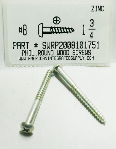 #8X1-3/4 ROUND HEAD PHILLIPS WOOD SCREW STEEL ZINC PLATED