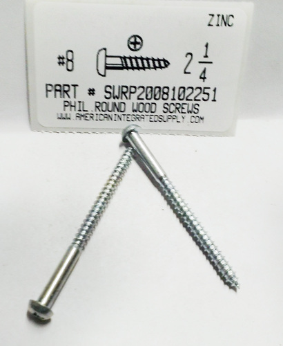 #8X2-1/4 ROUND HEAD PHILLIPS WOOD SCREW STEEL ZINC PLATED