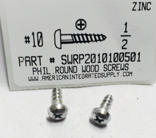 #10X1/2 ROUND HEAD PHILLIPS WOOD SCREW STEEL ZINC PLATED