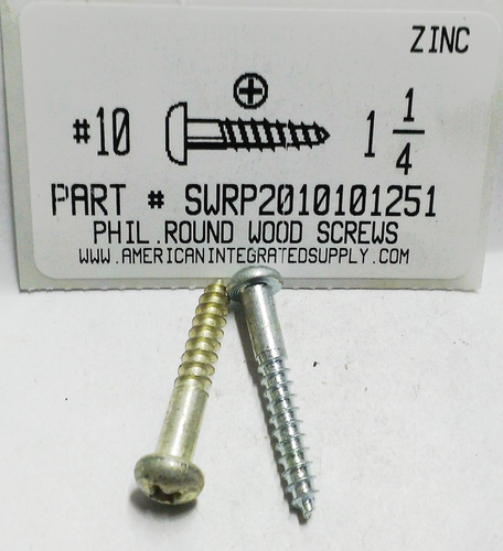 #10X1-1/4 ROUND HEAD PHILLIPS WOOD SCREW STEEL ZINC PLATED