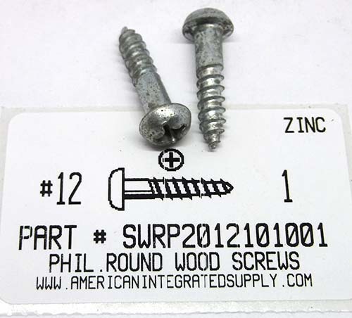 #12X1 ROUND HEAD PHILLIPS WOOD SCREW STEEL ZINC PLATED