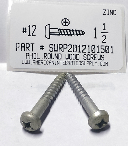 #12X1-1/2 ROUND HEAD PHILLIPS WOOD SCREW STEEL ZINC PLATED