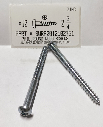 #12X2-3/4 ROUND HEAD PHILLIPS WOOD SCREW STEEL ZINC PLATED