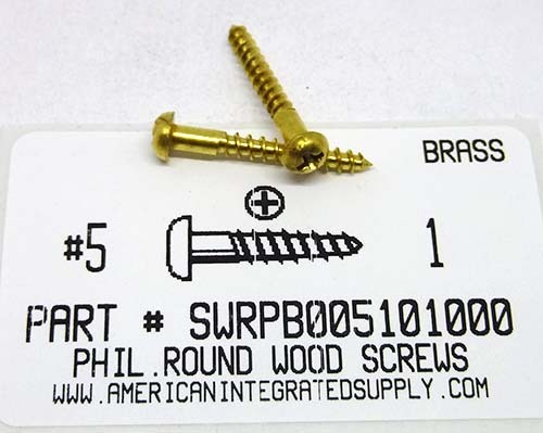 #5X1 ROUND HEAD PHILLIPS WOOD SCREW BRASS