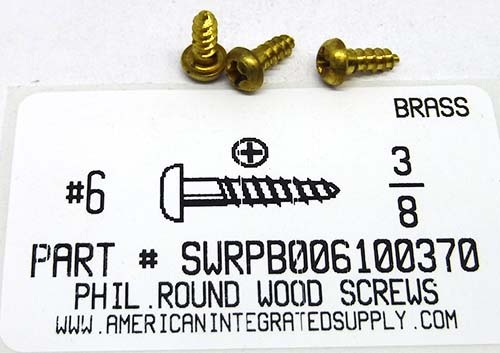 #6X3/8 ROUND HEAD PHILLIPS WOOD SCREW BRASS