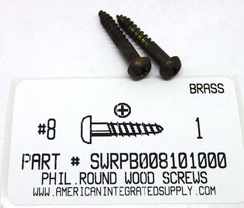 #8X1 ROUND HEAD PHILLIPS WOOD SCREW BRASS