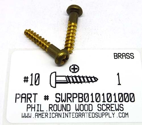 #10X1 ROUND HEAD PHILLIPS WOOD SCREW BRASS