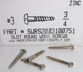 #3X3/4 ROUND HEAD SLOTTED WOOD SCREW ZINC PLATED