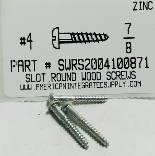 #4X7/8 ROUND HEAD SLOTTED WOOD SCREW STEEL ZINC PLATED