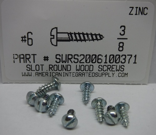 #6X3/8 ROUND HEAD SLOTTED WOOD SCREW STEEL ZINC PLATED