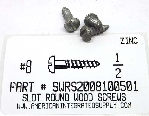 #8X1/2 ROUND HEAD SLOTTED WOOD SCREW STEEL ZINC PLATED (DISCONTINUED)