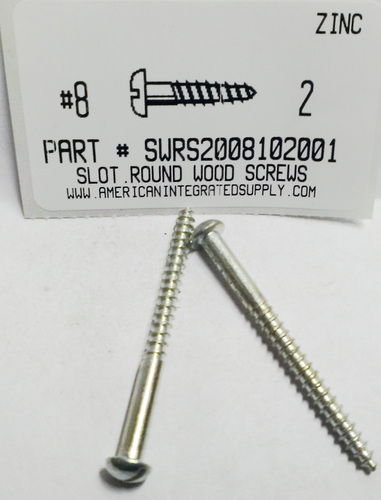 #8X2 ROUND HEAD SLOTTED WOOD SCREW STEEL ZINC PLATED