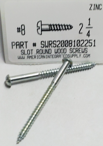 #8X2-1/4 ROUND HEAD SLOTTED WOOD SCREW STEEL ZINC PLATED