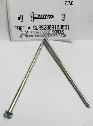 #8X3 ROUND HEAD SLOTTED WOOD SCREW STEEL ZINC PLATED